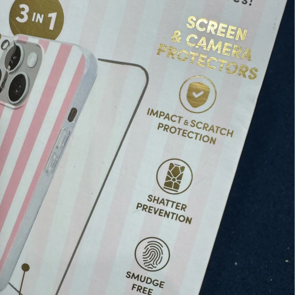 XO POPPY pink striped iPhone 15/14/13 case & 3 in 1 Protection Bundle🩷🤍🩷